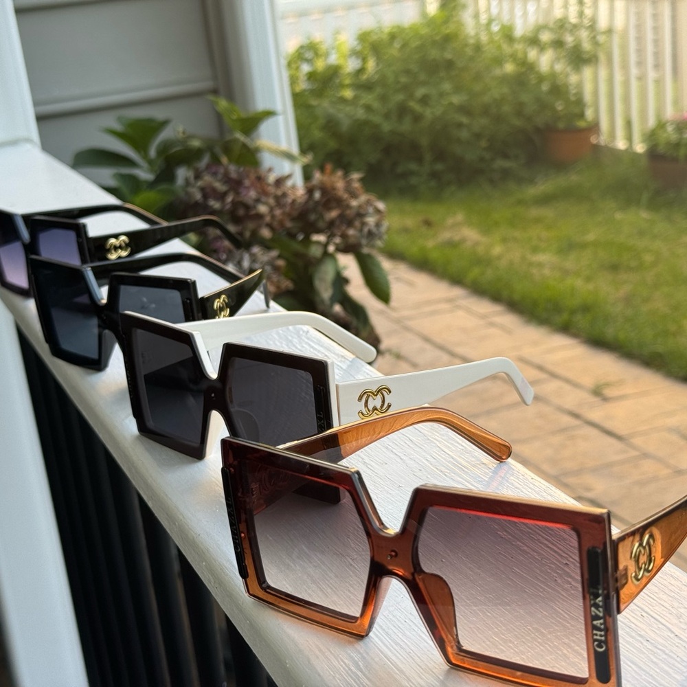Oversized Square Sunglasses - Black, White, Brown